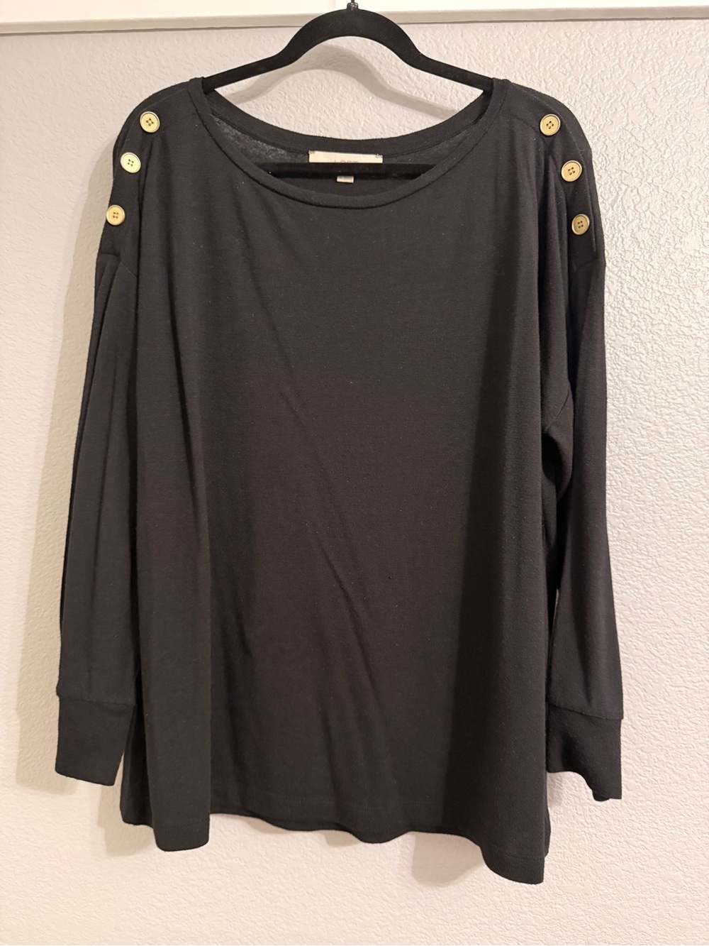 LOFT Black Long Sleeve Top with Gold Shoulder Buttons